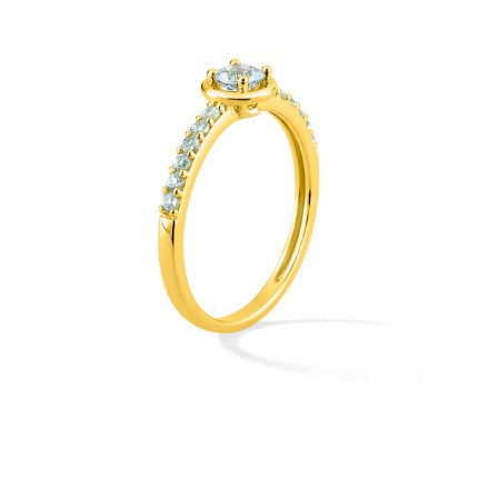 Anel solitario acompanhado de ouro 9K amarelo com topacio azul