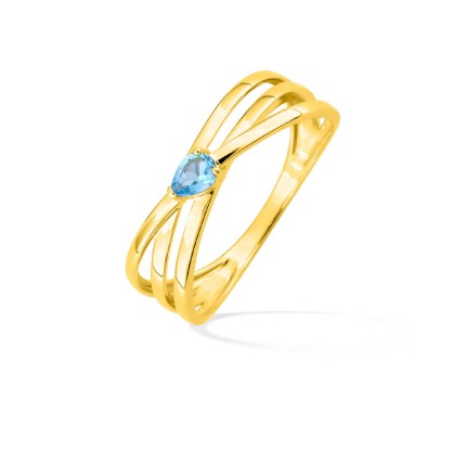 Anel ouro 9K amarelo com topazio azul em forma de pera 4 x 3 mm