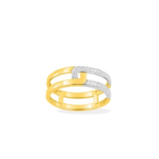 Anel dois laços em ouro 9K amarelo e rodio com diamantes 0,01 ct