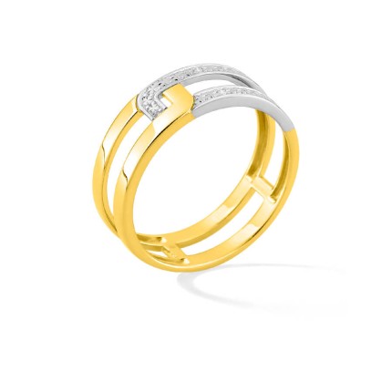 Anillo hebillas de oro amarillo 9K y rodio con diamantes 0,01 ct