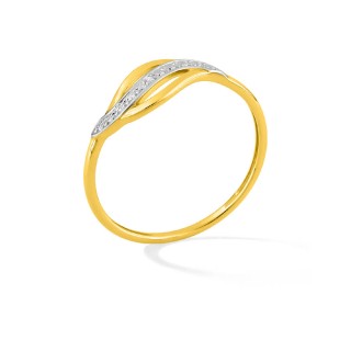 Anel fantasía ouro 9K amarelo e rodio com diamantes 0,01 ct