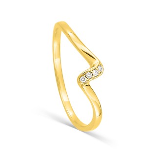 Anillo con ondulación de oro amarillo 9K con cuatro diamantes 0,02 ct
