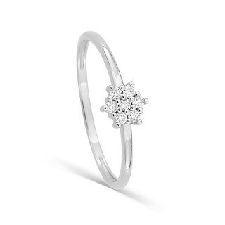 Anel copo de ouro 9K branco com diamantes 0,09 ct