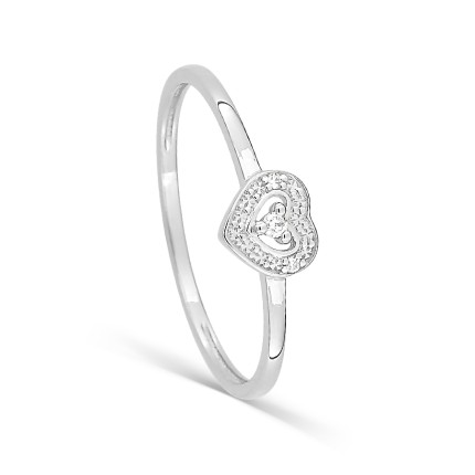 Anillo corazón de oro blanco 9K con diamantes 0,02 ct