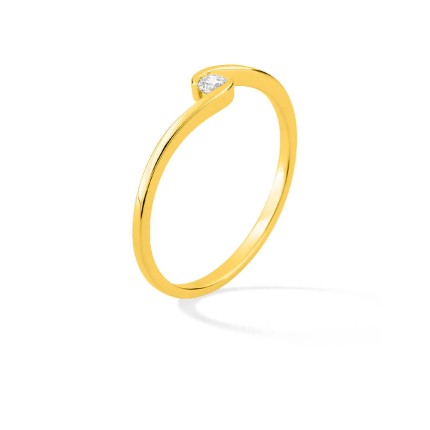 Anel solitario ouro 9K amarelo diamante 0,06 ct cravação ilusão