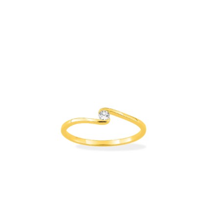 Anel solitario ouro 9K amarelo diamante 0,06 ct cravação ilusão