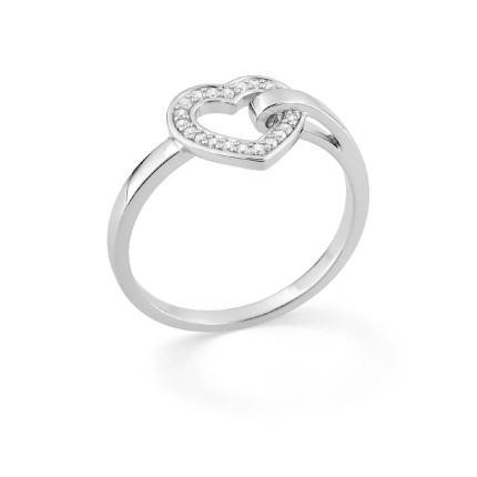 Anillo corazón de plata de ley rodiada con pavé de circonitas