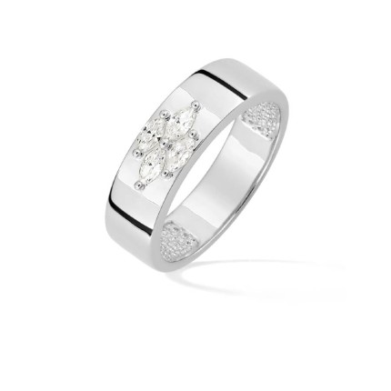 Anillo de plata de ley rodiada con cuatro circonitas marquesas