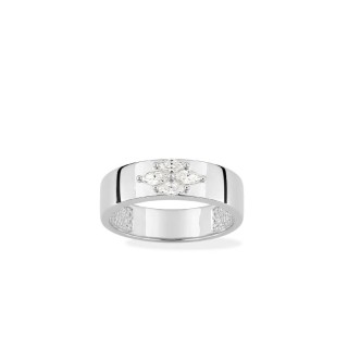 Anillo de plata de ley rodiada con cuatro circonitas marquesas