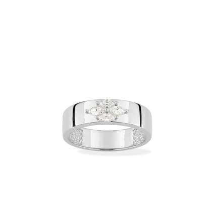 Anel prata 925 ‰ rodinada com quatro zircónias marquesa