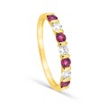 Anillo bañado en oro con pavé de circonitas rojas y blancas engaste en barras