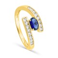 Anel plaqueado a ouro com zircónias brancas e azul 6 x 4 mm