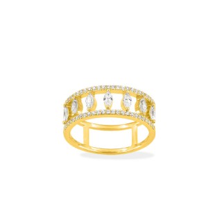 Anillo calado bañado en oro con circonitas
