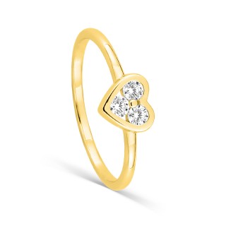 Anillo corazón bañado en oro con tres circonitas