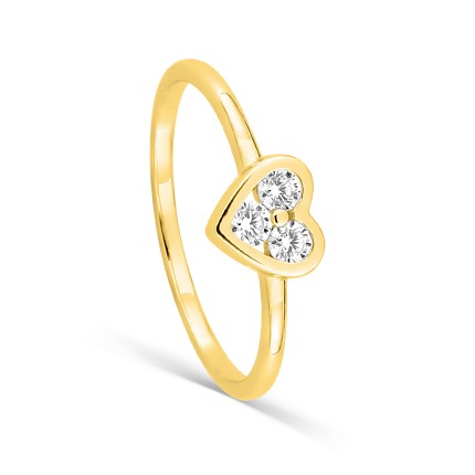 Anillo corazón bañado en oro con tres circonitas