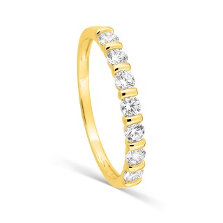 Anillo bañado en oro con circonitas engastadas en barras