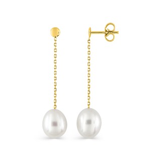 Pendientes de gota en oro amarillo 9K y perla 7 mm