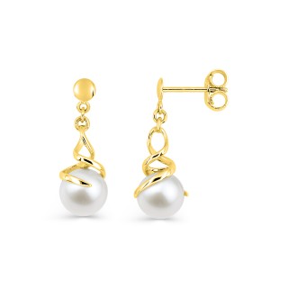 Pendientes largos de oro amarillo 9K y perla 6 mm