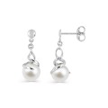 Pendientes largos de oro blanco 9K y perla 6 mm