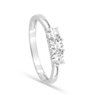 Anillo de oro blanco 9K, tres diamantes sintéticos 0,50 ct