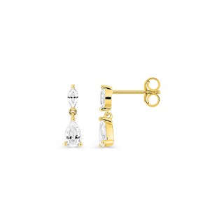 Pendientes colgantes de oro amarillo 9K adornados con circonitas blancas en serie