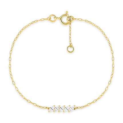 Pulseira em ouro amarelo 9K cravada com zircónias em forma de folha