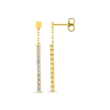 Brincos pendentes de ouro amarelo 9k e zircónia