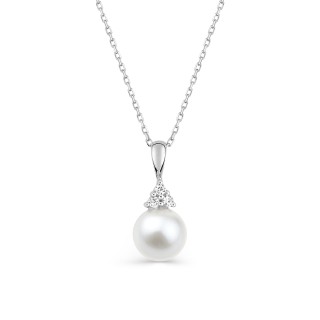 Colar em ouro branco 9k adornado com uma pérola de cultura de água doce e zircónia