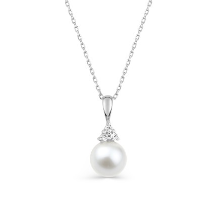Collar de oro blanco de 9K, adornado con una perla cultivada de agua dulce y circonita