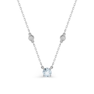 Colar em ouro branco 9k adornado com uma água-marinha e duas zircónias
