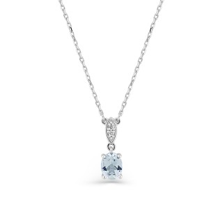 Collar de oro blanco de 9K, adornado con una aguamarina y diamantes de 0,01 ct