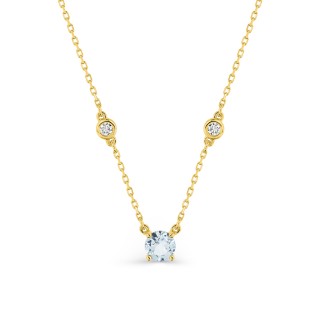 Colar em ouro amarelo 9k com uma água-marinha e duas zircónias