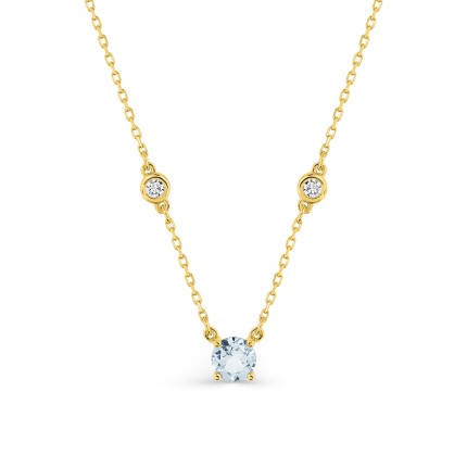 Collar de oro amarillo de 9K adornado con una aguamarina y dos circonitas