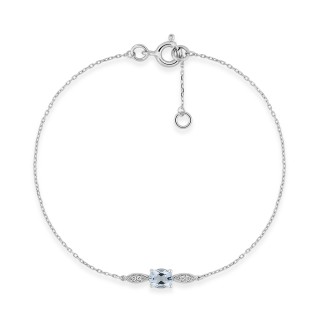 Pulsera de oro blanco de 9K adornada con una aguamarina y cuatro diamantes de 0,02 ct