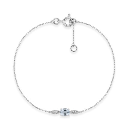 Pulseira de ouro branco 9k com uma água-marinha e quatro diamantes de 0,02 ct