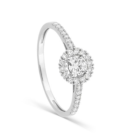 Anillo de oro blanco 9K y diamantes creados 0,40 ct