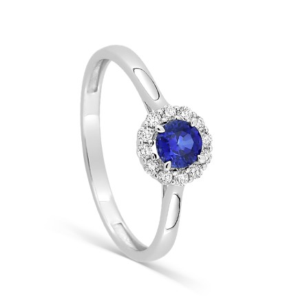 Anillo de oro amarillo 9K, zafiro y diamantes creados 0,13 ct
