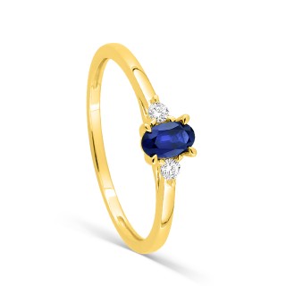Anel em ouro amarelo 9K, safira e diamantes criados em laboratório  0,06 ct