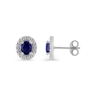 Pendientes de zafiro y circonitas en oro blanco de 9K