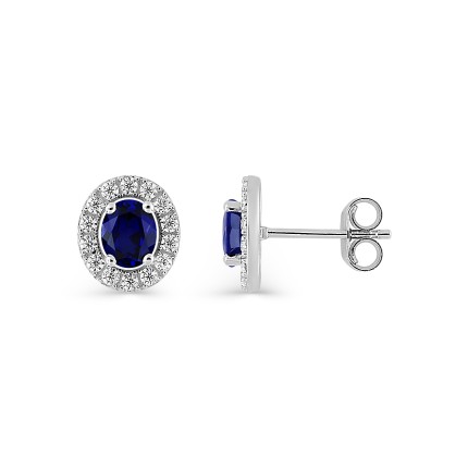 Brincos de safira e zircónia em ouro branco 9k