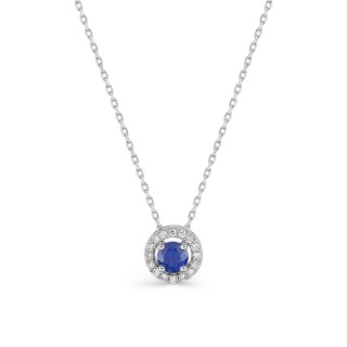 Colar em ouro branco 9k, safira e zirconia
