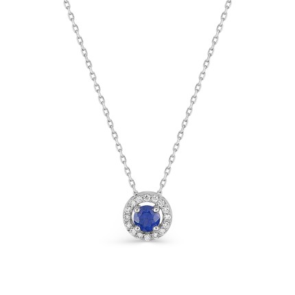 Colar em ouro branco 9k, safira e zirconia