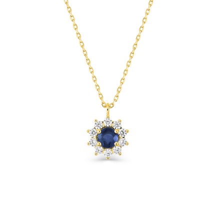 Colar em ouro amarelo 9k com safira zircónia, formato de sol