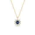 Collar de oro amarillo de 9K con zafiro y circonitas en forma de sol