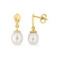 Brincos em ouro amarelo 9K com pendente de pérola de 6 mm