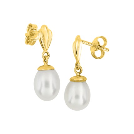 Brincos em ouro amarelo 9K com pendente de pérola de 6 mm