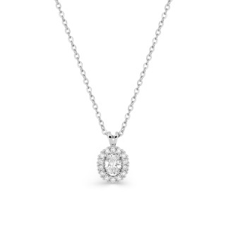 Collar de oro blanco de 9k con colgante ovalado de diamante creado de 0,23 ct y engaste de halo