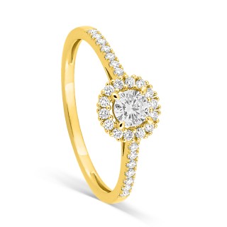 Anillo con diamante creado redondo central de 0,45 ct engastado en oro amarillo de 9k