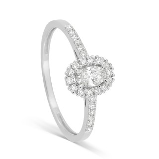Anillo de diamante creado, centro ovalado de 0,38 ct, con montura de oro blanco de 9k
