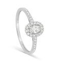 Anel com diamante sintético, diamante oval central de 0,38 ct, engaste em ouro branco 9k